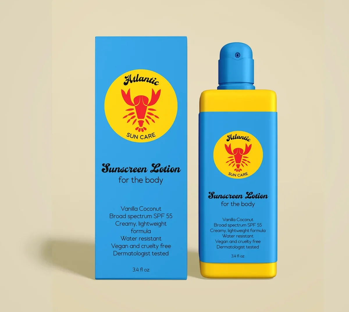 Sunscreen lotion bottle and box