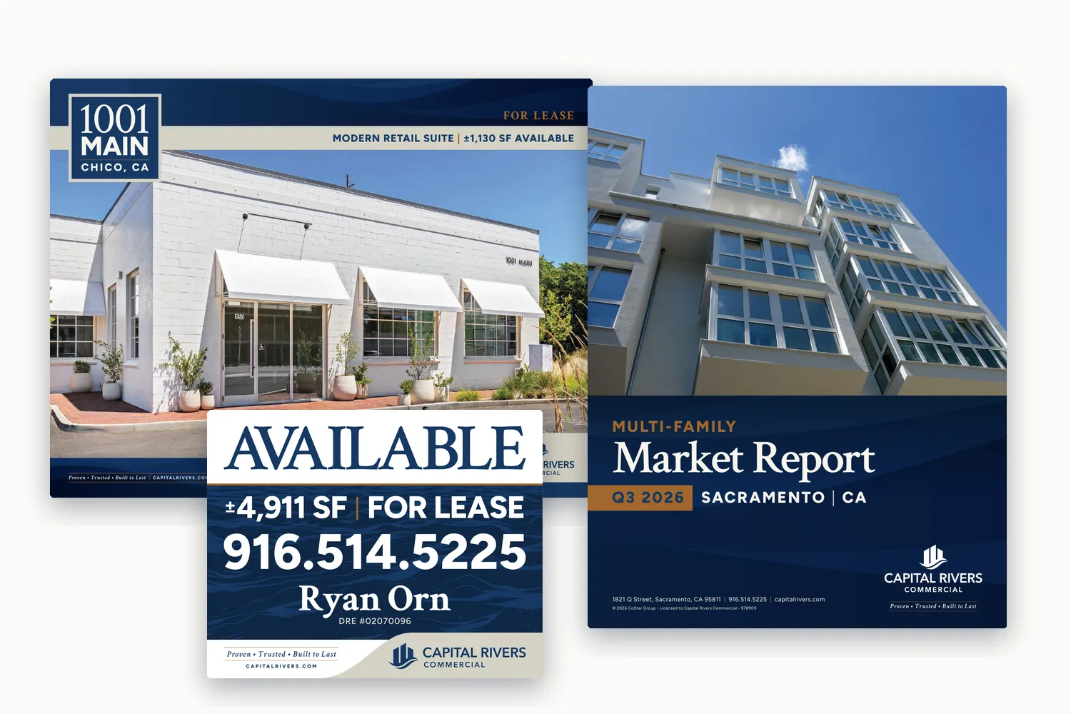 Property brochure, quarterly market report, and property sign