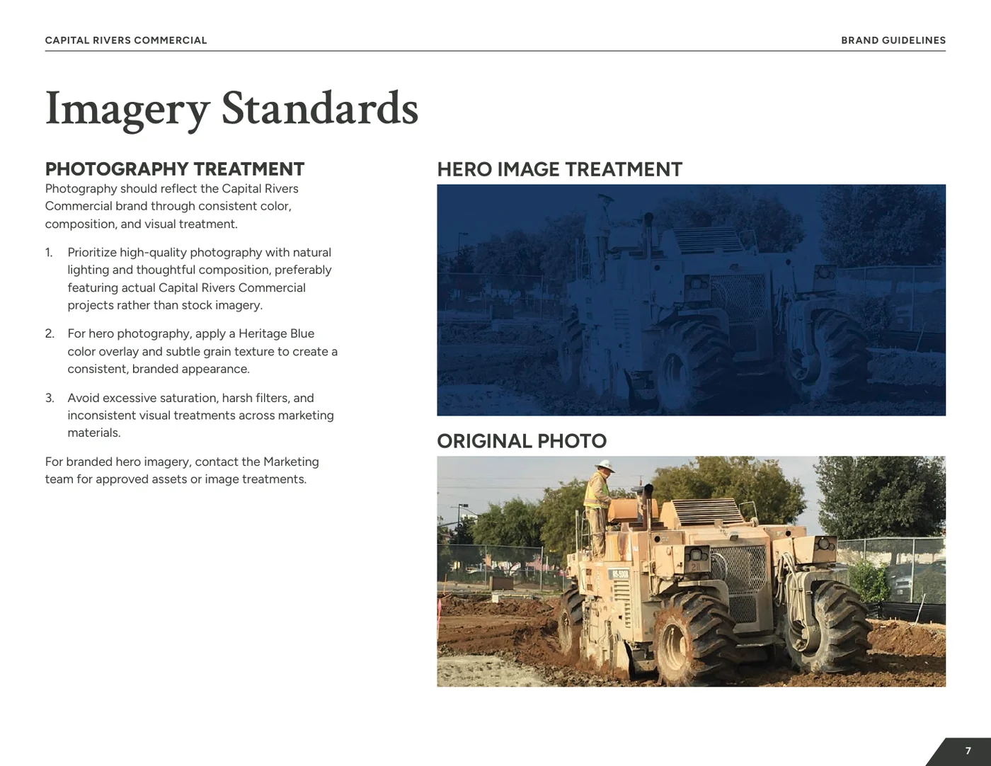 Imagery standards and hero photo treatment